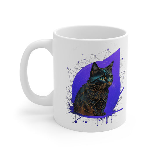 Ceramic Mug 11oz front view with apache cat  logo