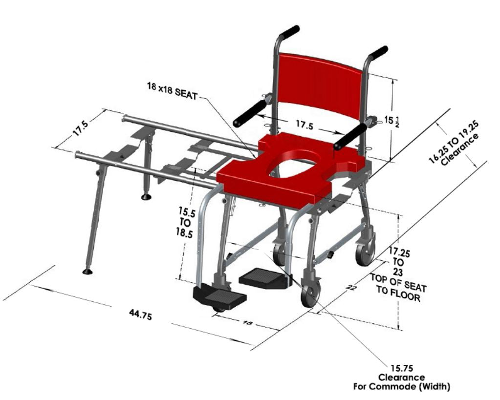 GO-ANYWHERE COMMODE, SHOWER 'N TUB CHAIR (CST) dimensions