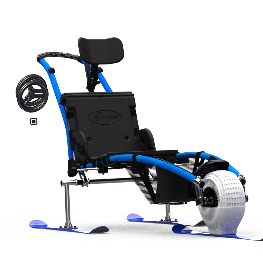 Beach and All-terrain Hippocampe Chair blue with skis in the front and back