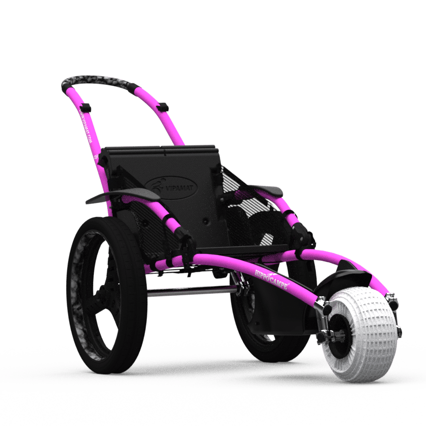 Beach and All-terrain Hippocampe Chair pink with arm rests and arm rest nets