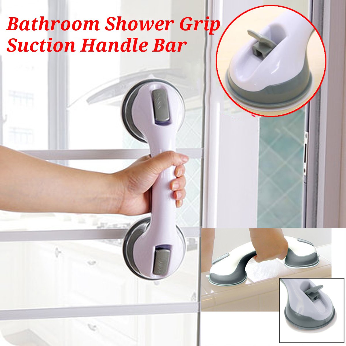 Bathroom Handrail Suction Cup grey color on glass