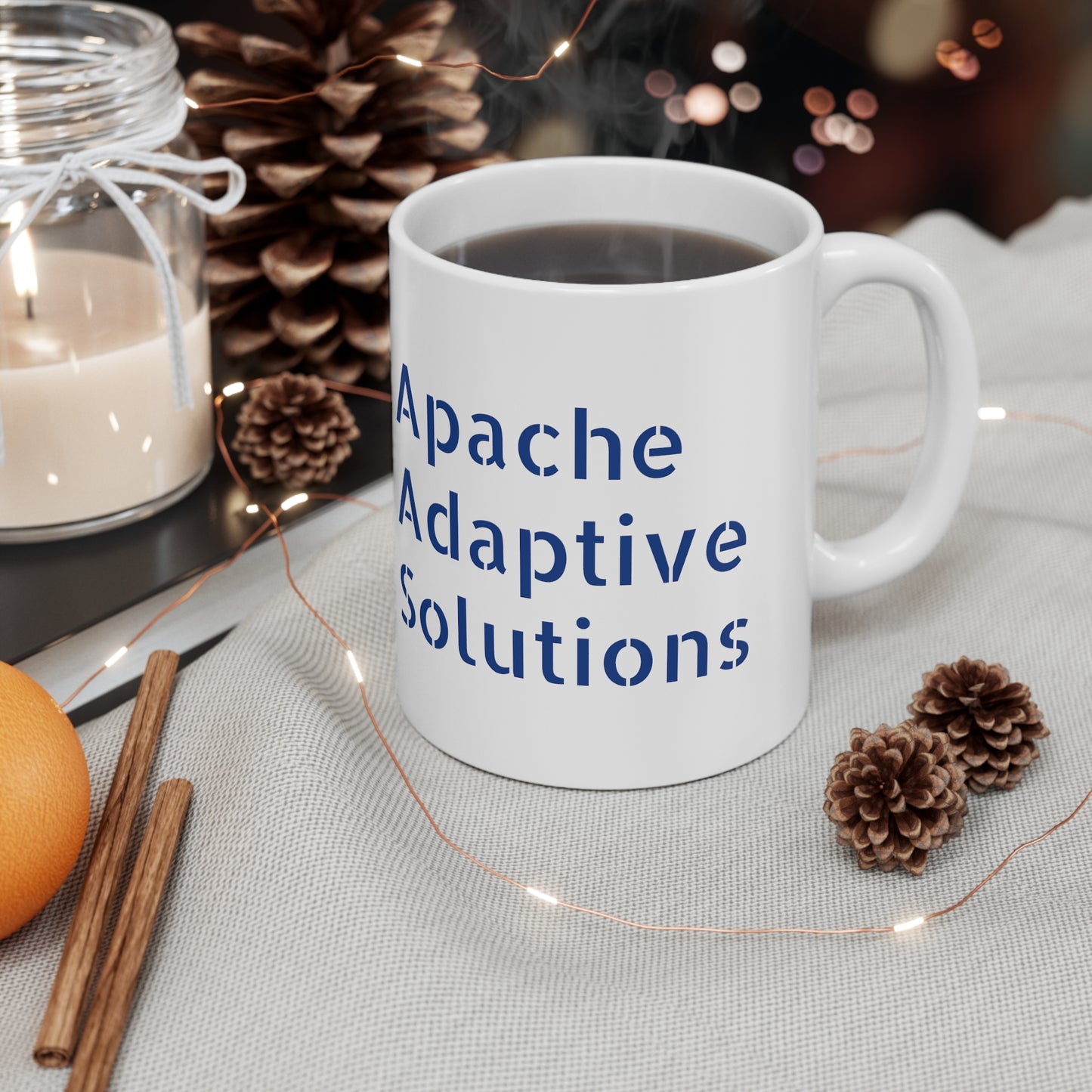 Ceramic Mug 11oz back, with words apache adaptive solutions