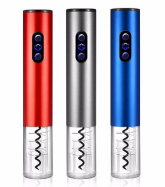 Automatic Electric Wine Bottle Opener colors red, silver, and blue