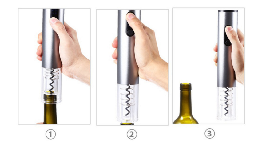 Automatic Electric Wine Bottle Opener showing cork removal