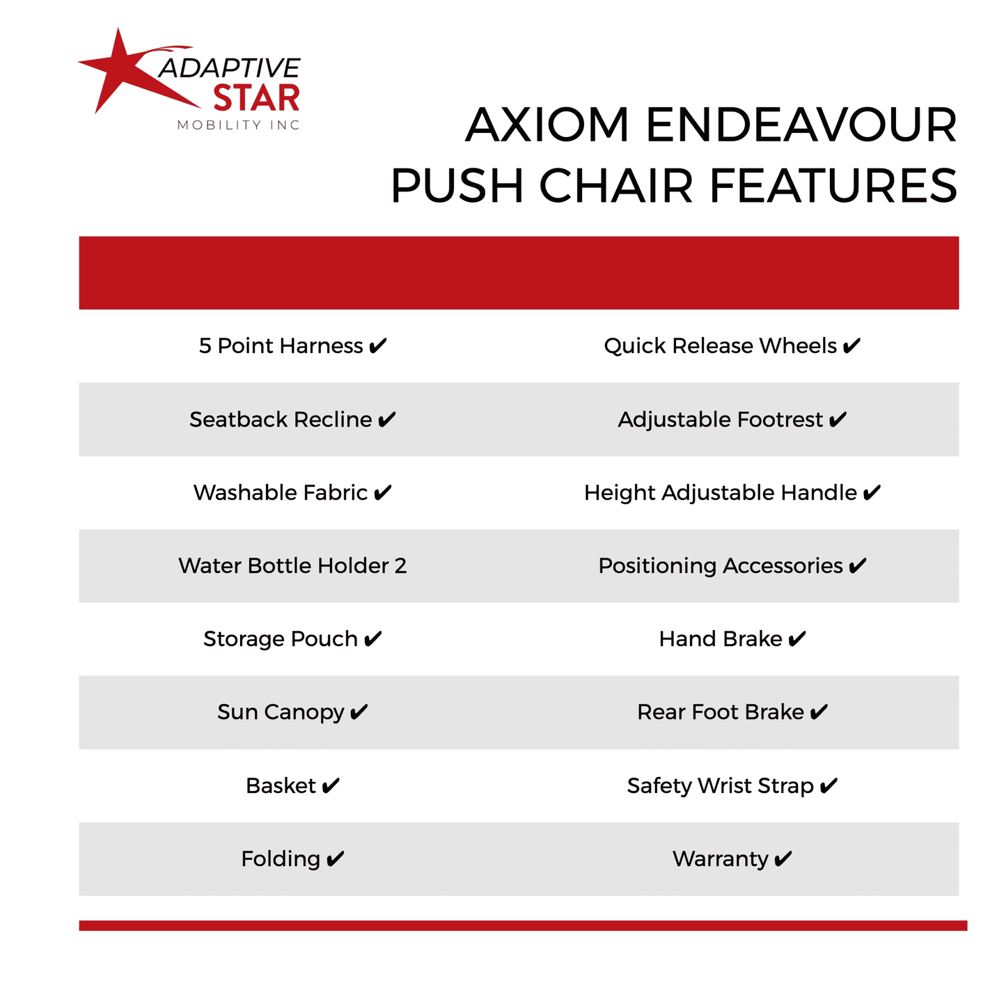 Axiom Push Chair Endeavour features