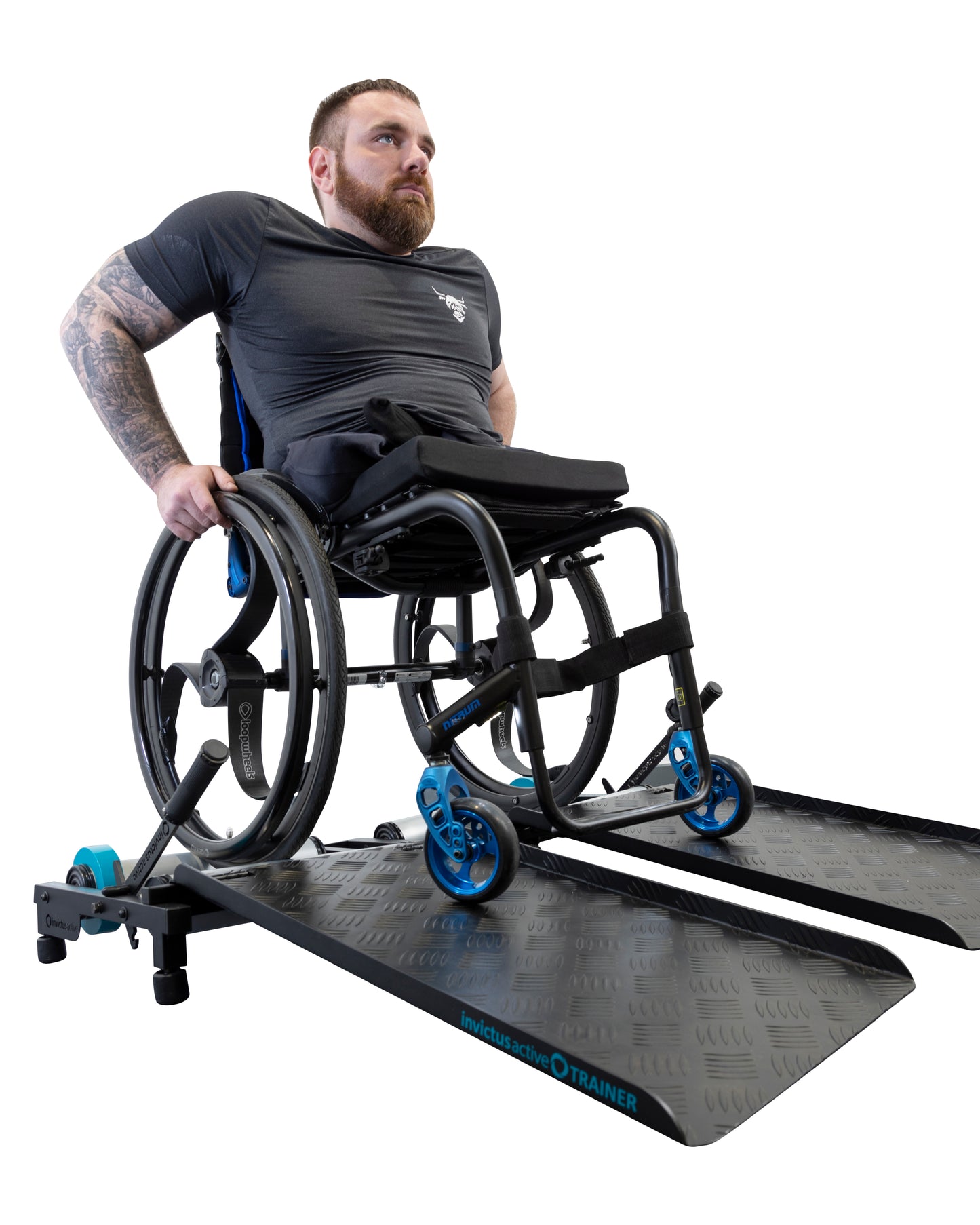 Wheelchair training roller with Man using it.