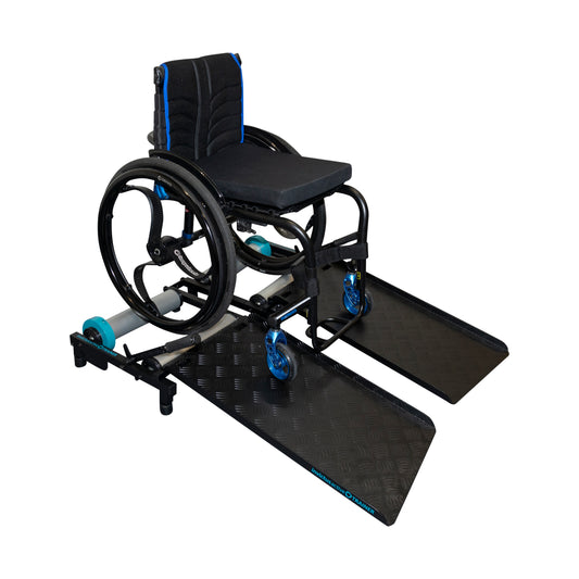 Invictus Active Wheelchair Training Roller with empty wheelchair on it.