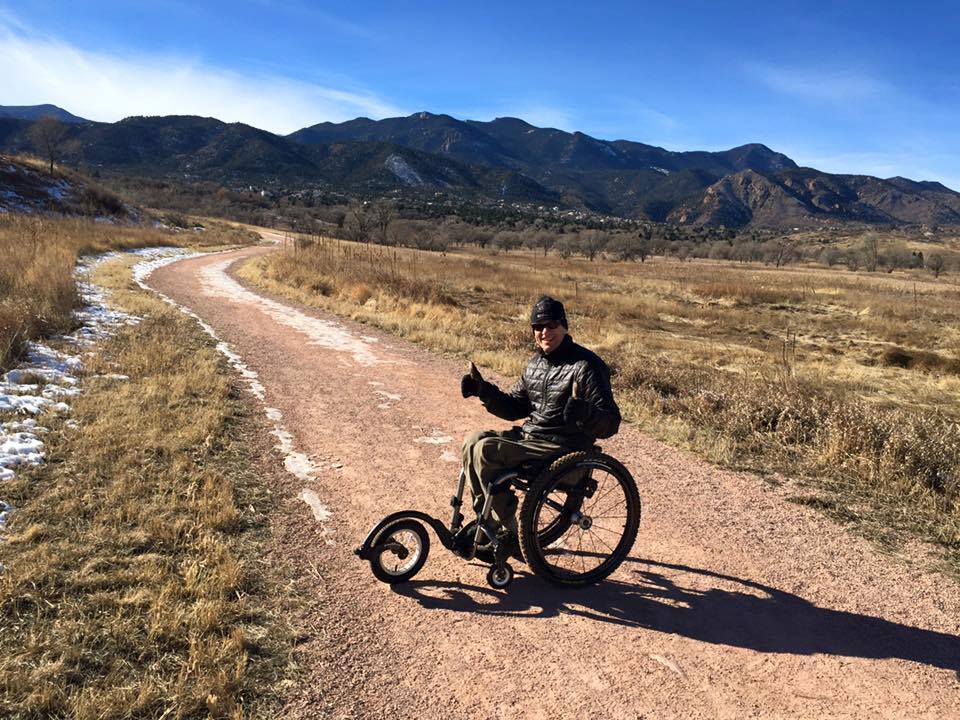 FreeWheel Wheelchair Attachment on a trail