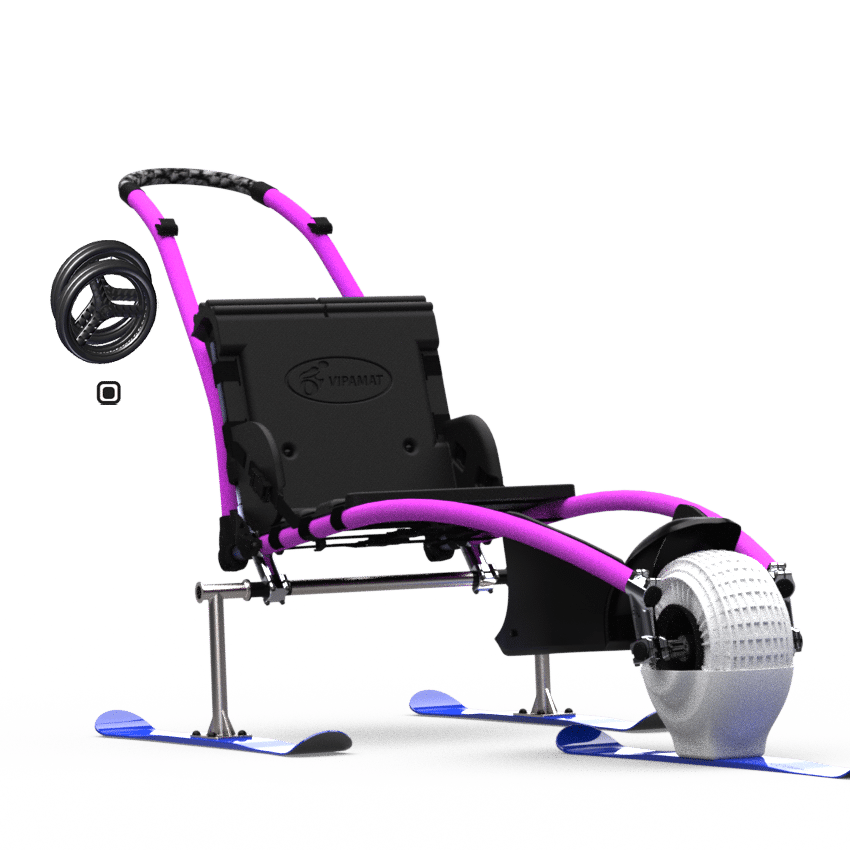 Beach and All-terrain Hippocampe Chair pink with skis on front and back