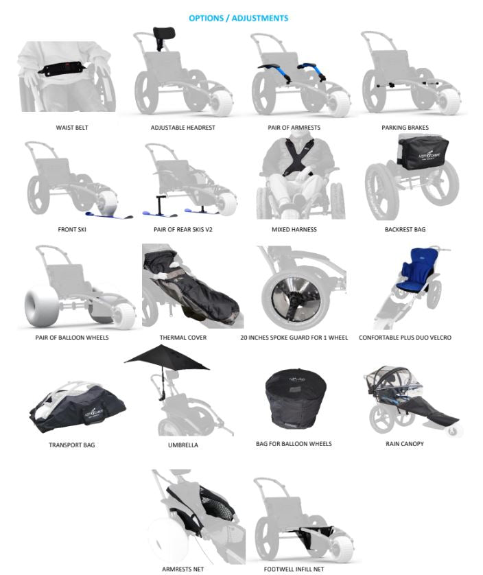 Beach and All-terrain Hippocampe Chair all adjustments and options