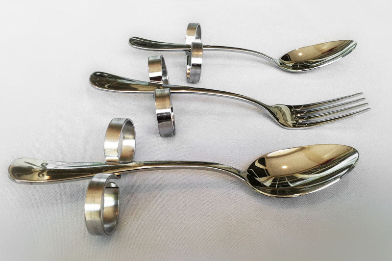 Adaptive Silverware Set, fork, 2 spoons